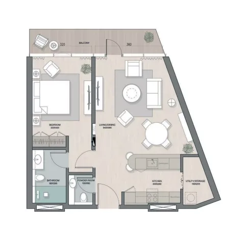 Floor plan, 1 Bed, 821 sq ft