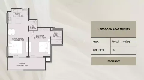 Floor plan, 1 Bed, 1,017 sq ft