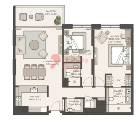 Floor plan, 2 Beds, 1,366 sq ft