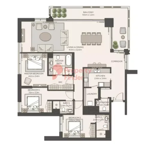 Floor plan, 3 Beds, 2,176 sq ft