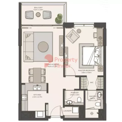 Floor plan, 1 Bed, 931 sq ft