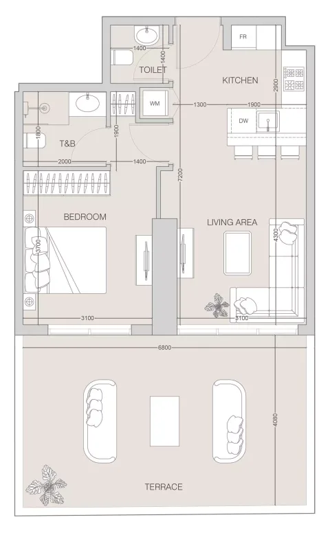 Floor plan, 1 Bed, 845 sq ft