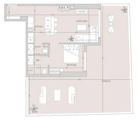 Floor plan, 1 Bed, 1,375 sq ft