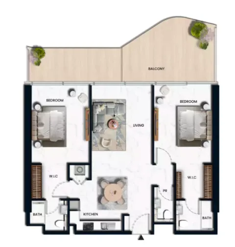 Floor plan, 2 Beds, 1,317 sq ft