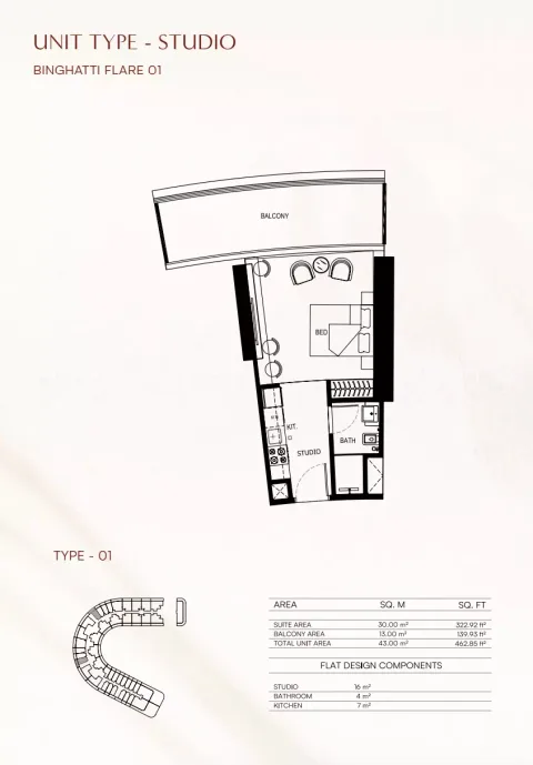 Floor plan, Studio, 462 sq ft