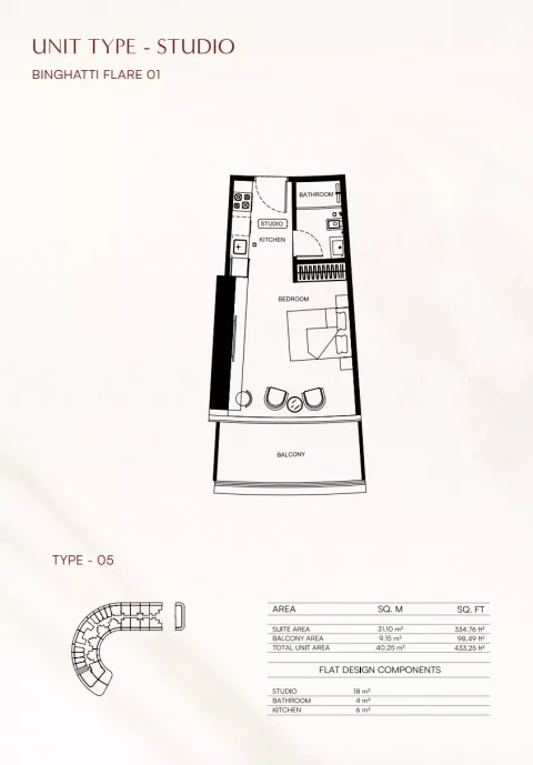 Floor plan, Studio, 433 sq ft