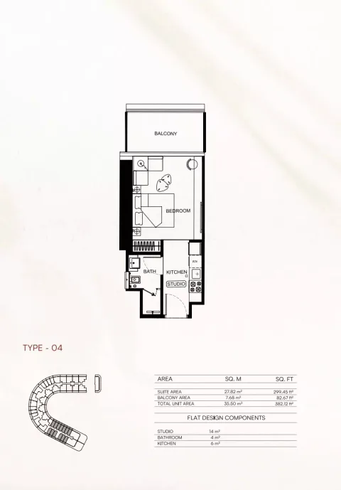 Floor plan, Studio, 382 sq ft