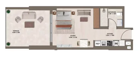 Floor plan, Studio, 581 sq ft
