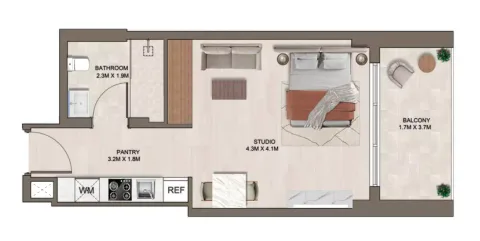 Floor plan, Studio, 453 sq ft