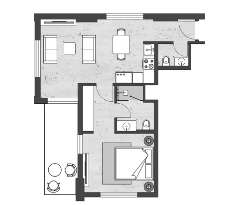 Floor plan, 1 Bed, 745 sq ft
