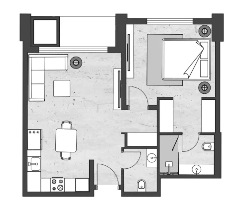 Floor plan, 1 Bed, 666 sq ft