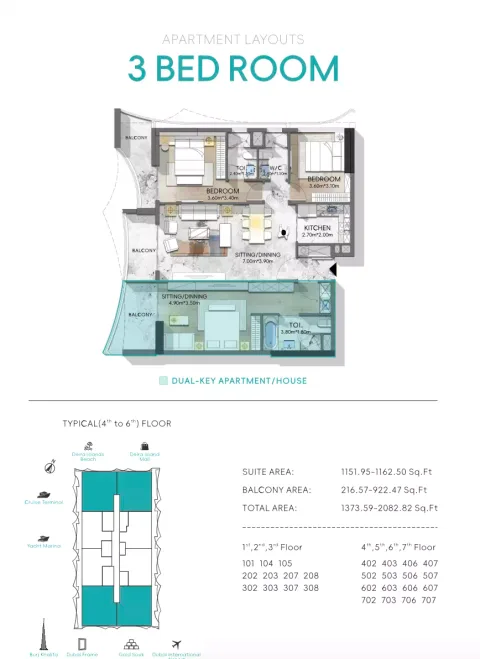Floor plan, 3 Beds, 1,373 sq ft