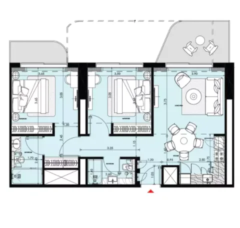 Floor plan, 2 Beds, 938 sq ft