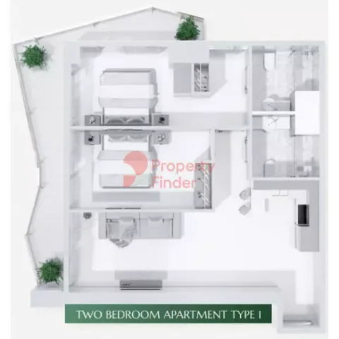 Floor plan, 2 Beds, 1,073 sq ft