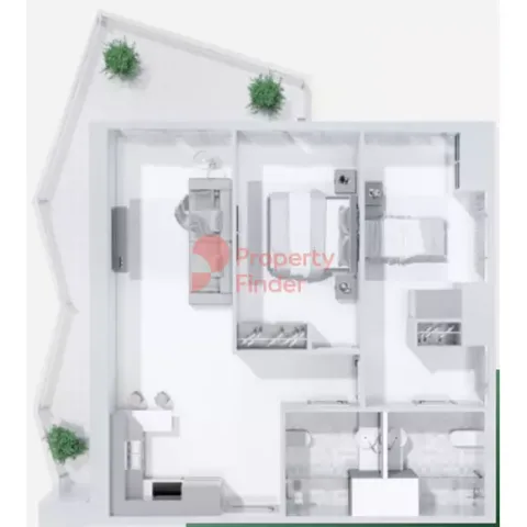 Floor plan, 2 Beds, 958 sq ft