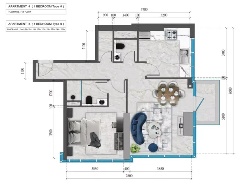 Floor plan, 1 Bed, 711 sq ft