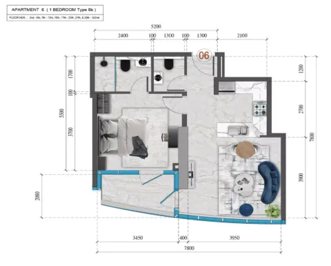 Floor plan, 1 Bed, 588 sq ft