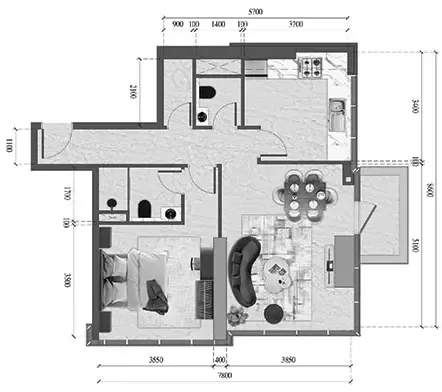 Floor plan, 1 Bed, 711 sq ft