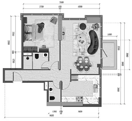 Floor plan, 1 Bed, 727 sq ft