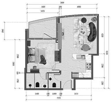 Floor plan, 1 Bed, 615 sq ft
