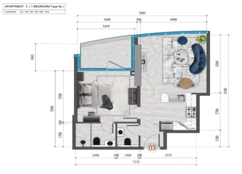 Floor plan, 1 Bed, 615 sq ft