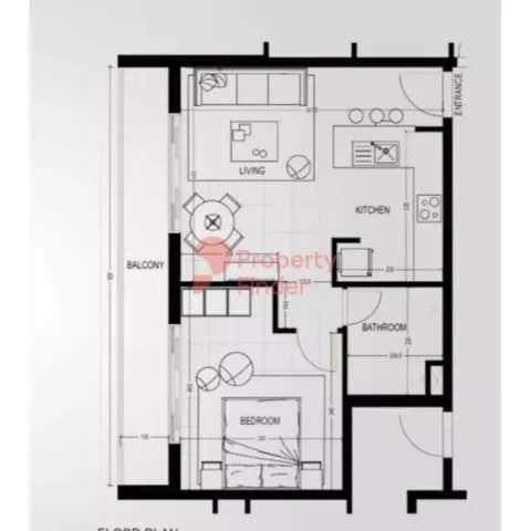Floor plan, 1 Bed, 744 sq ft