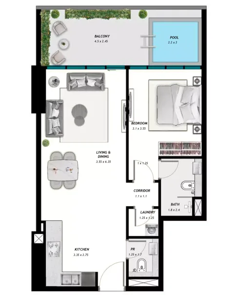 Floor plan, 1 Bed, 806 sq ft