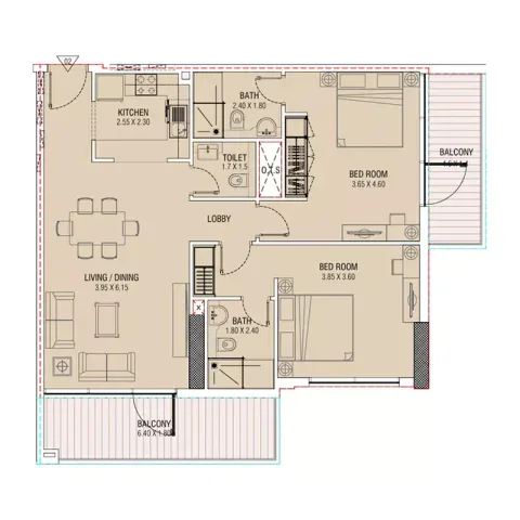 Floor plan, 2 Beds, 1,162 sq ft