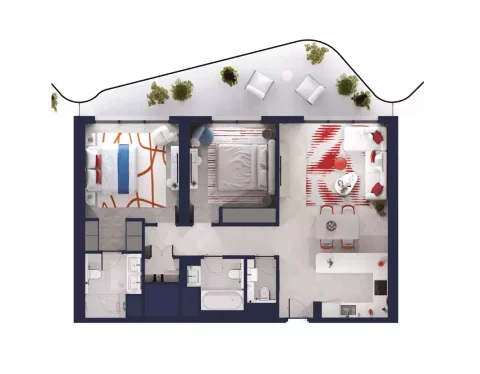 Floor plan, 2 Beds, 1,345 sq ft