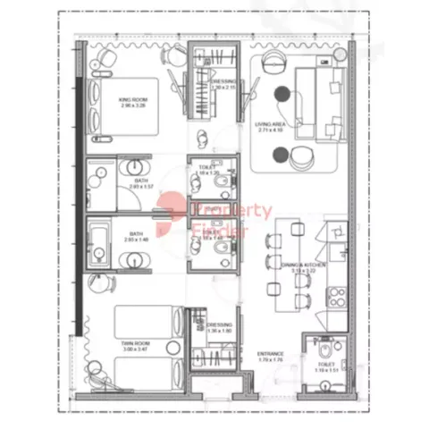 Floor plan, 2 Beds, 907 sq ft