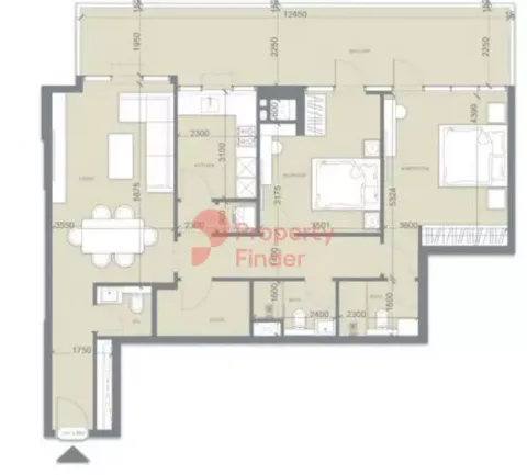 Floor plan, 2 Beds, 1,345 sq ft