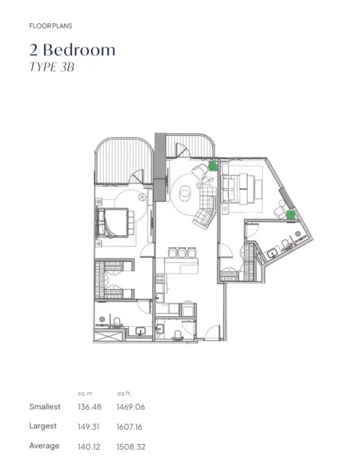 Floor plan, 2 Beds, 1,469 sq ft