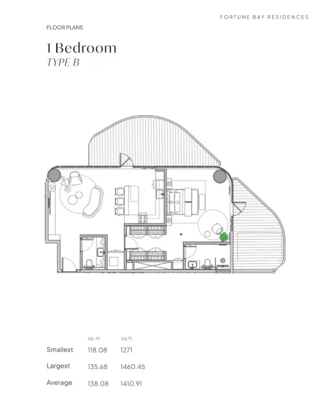 Floor plan, 1 Bed, 1,271 sq ft
