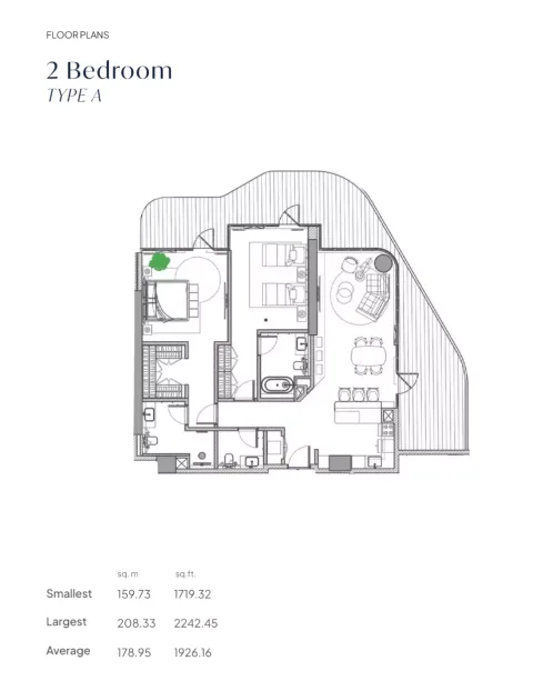 Floor plan, 2 Beds, 1,719 sq ft
