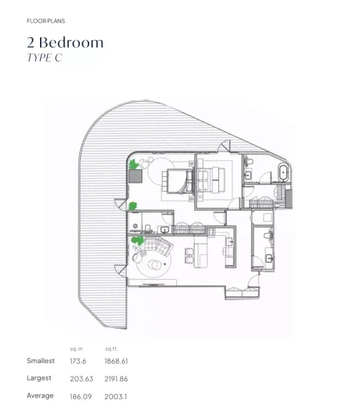 Floor plan, 2 Beds, 1,868 sq ft