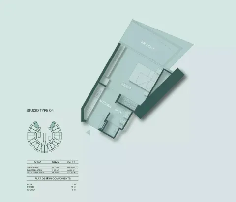 Floor plan, Studio, 373 sq ft