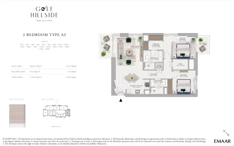 Floor plan, 2 Beds, 1,192 sq ft