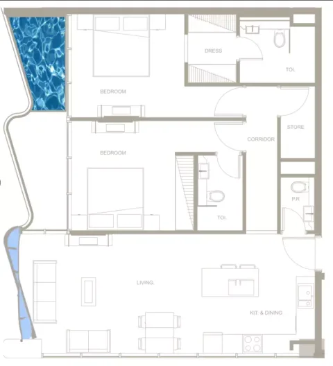 Floor plan, 2 Beds, 1,112 sq ft