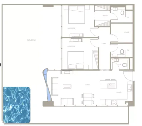Floor plan, 2 Beds, 1,689 sq ft