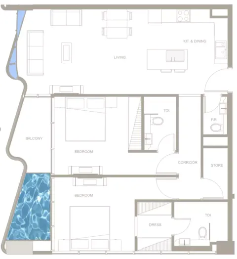 Floor plan, 2 Beds, 1,125 sq ft