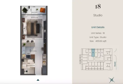 Floor plan, Studio, 405 sq ft