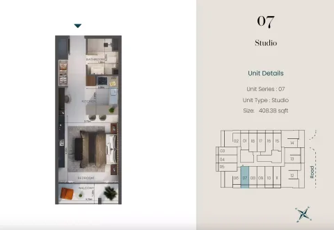 Floor plan, Studio, 408 sq ft