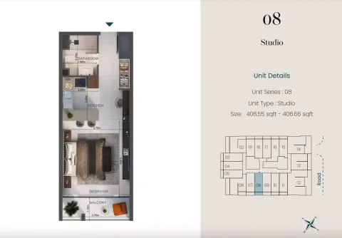 Floor plan, Studio, 406 sq ft