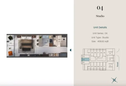 Floor plan, Studio, 408 sq ft