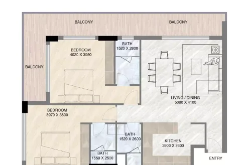 Floor plan, 2 Beds, 0 sq ft