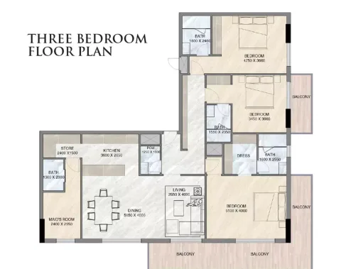 Floor plan, 3 Beds, 0 sq ft