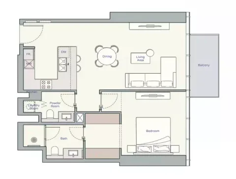 Floor plan, 1 Bed, 824 sq ft