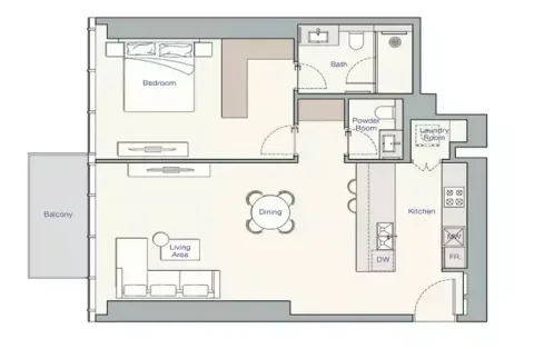 Floor plan, 1 Bed, 918 sq ft