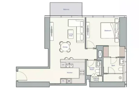 Floor plan, 1 Bed, 896 sq ft