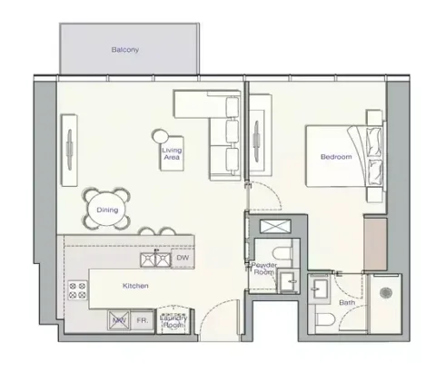 Floor plan, 1 Bed, 819 sq ft
